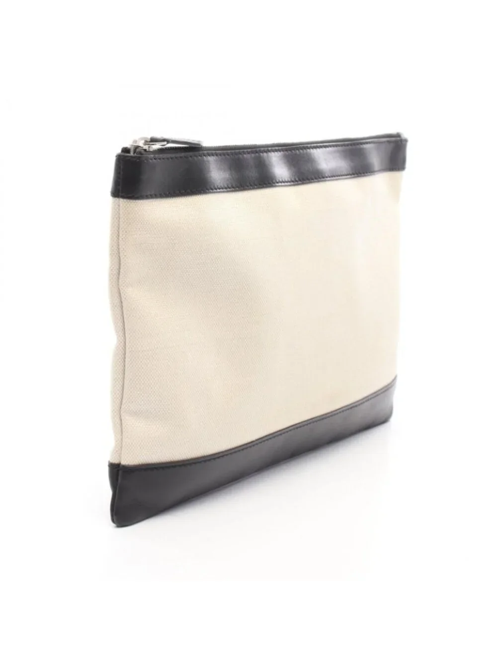 Balenciaga Clutch Navy Clip M Ivory Black Canvas Leather